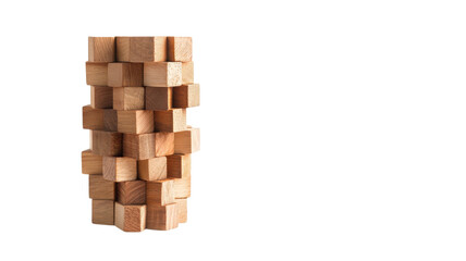Creative arrangement of wooden blocks showcasing intricate design in a minimalistic setting