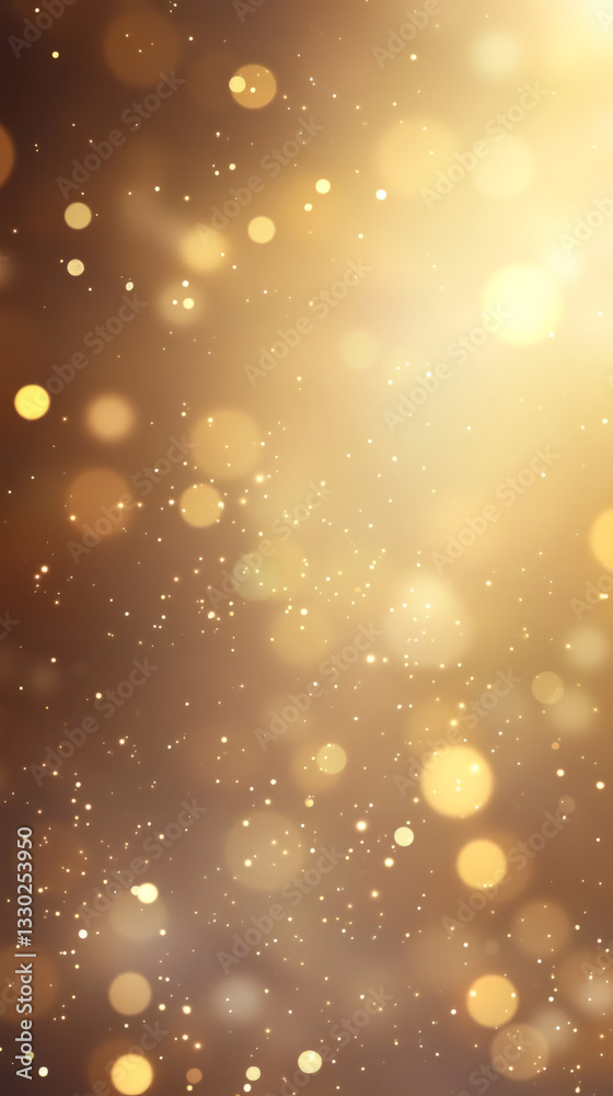 Poster sparkling golden bokeh lights dancing with glittering particles, generating vibrant festive ambiance