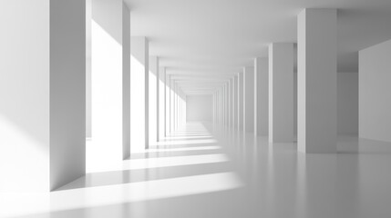 Fototapeta premium Bright, minimalist hallway with columns and light