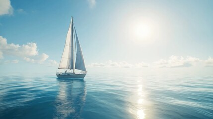 Fototapeta premium Sailboat on water, bright sun