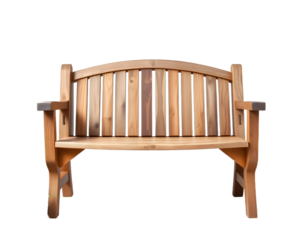 Wooden park bench isolated on transparent background