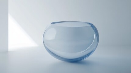 Clear glass bowl on a white surface, illuminated by soft light
