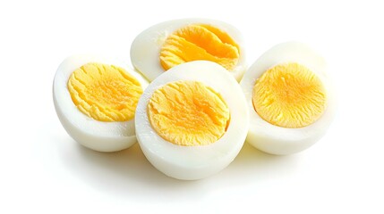 Sliced hard boiled egg on white background