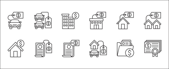 Company asset icon set. Business wealth icons. Property asset value symbol. Icon collection compatible for corporate property, wealthy, inventory, management, resource, financial. Vector illustration