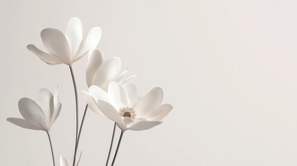 Obraz premium White flowers. Elegant blooms with minimalist design against neutral backdrop