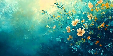 Ethereal Blue Floral Background with Soft Bokeh