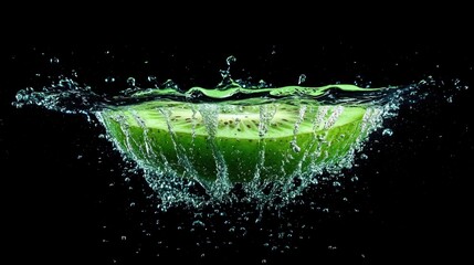 Kiwi slice splashing into water