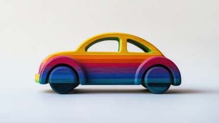 Fototapeta premium Rainbow wooden toy car on a white background
