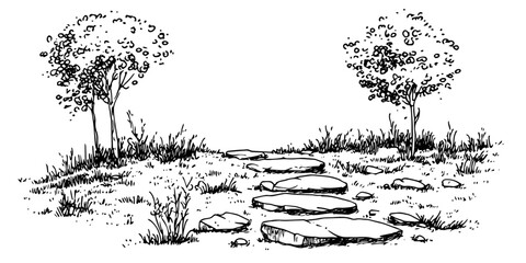stone pedestrian pathway doodle sketch vector illustration