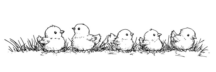easter chicks doodle sketch vector illustration