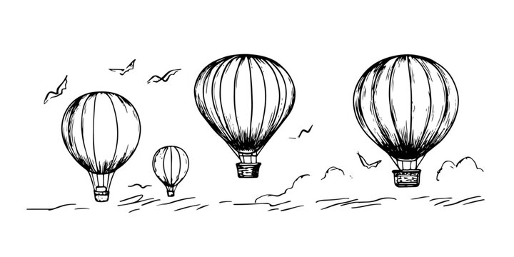 air balloons in cappadocia doodle sketch vector illustration