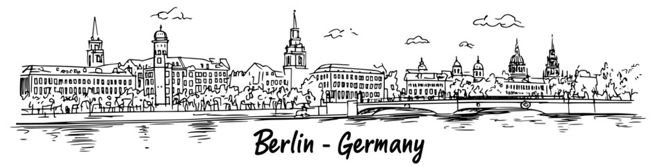 berlin riverside skyline sketch doodle vector illustration engraving vintage germany cityscape