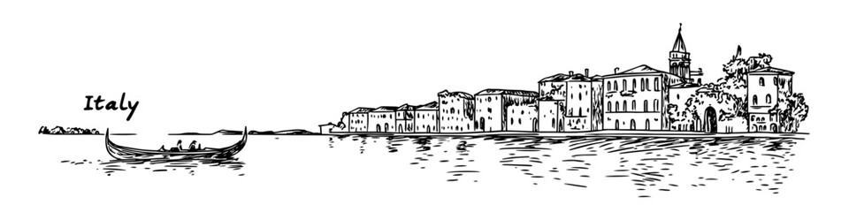 venice waterfront sketch doodle vector illustration engraving vintage italian scenery © Kaz