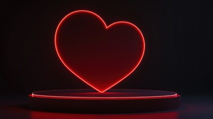 Glowing red heart on pedestal, dark background