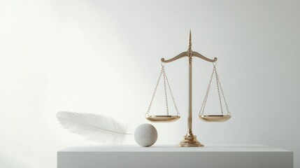 Balanced justice. Quill, scale, and stone