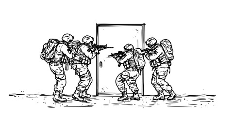 military special forces sketch doodle vector illustration engraving vintage tactical operation