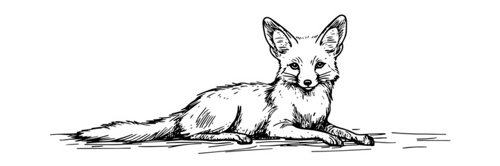 lying fox resting doodle sketch vector illustration