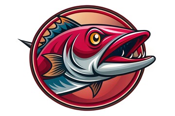 Crimson Barracuda Mascot Logo Icon in Circle – Bold and Fierce Design for Sports Teams or Brand Identity.