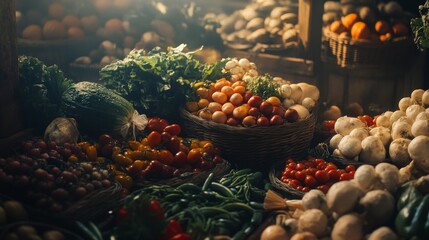 A Bountiful Harvest Of Fresh Farm Vegetables And Fruits