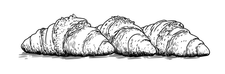 fresh croissants hand drawn doodle black vector sketch