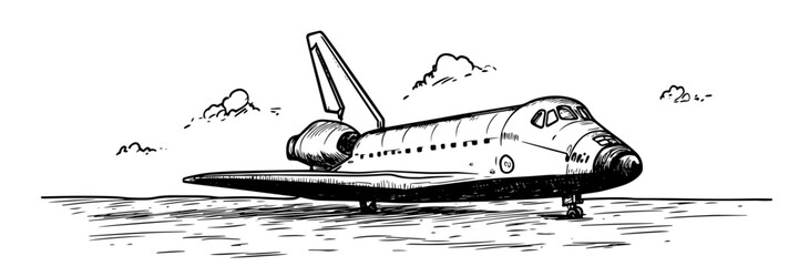 space shuttle on runway hand drawn doodle black vector sketch