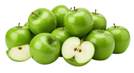 collection of Fresh Green Apples isolated .PNG, cutout, or clipping path.