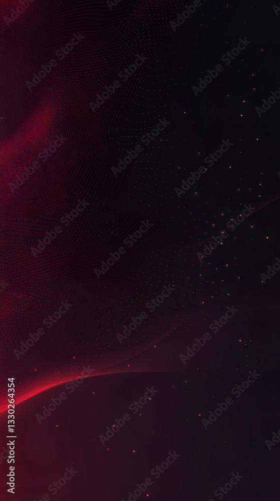 Poster Red particles flowing and swirling across a dark background, creating an abstract digital landscape, perfect for technology or science-related projects