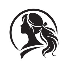 Silhouette of a woman with long black hair in a stylish profile sketch