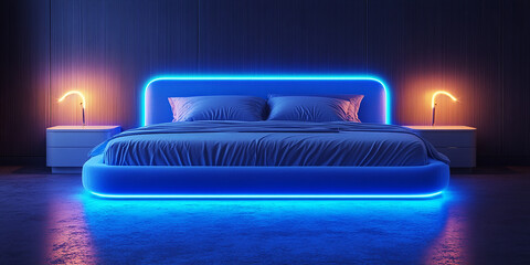 Modern Bedroom with Neon Lights