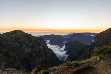 Aerial view of beautiful mountains and valleys of Madeira, Portugal