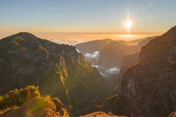 Aerial view of beautiful mountains and valleys of Madeira, Portugal