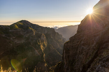 Aerial view of beautiful mountains and valleys of Madeira, Portugal