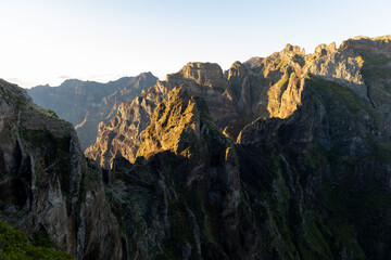 Aerial view of beautiful mountains and valleys of Madeira, Portugal