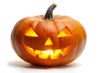 Halloween Pumpkin with Carved Face and Glowing Eyes on White Background