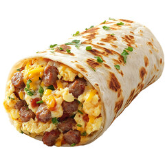 A Savory Breakfast Burrito with Eggs Sausage and Cheese Isolated on Transparent Background