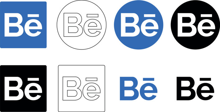 behance icon set. collection of behance logos in various styles, representing adobe's creative portfolio platform. used by designers, artists, and creatives for showcasing digital artwork and projects