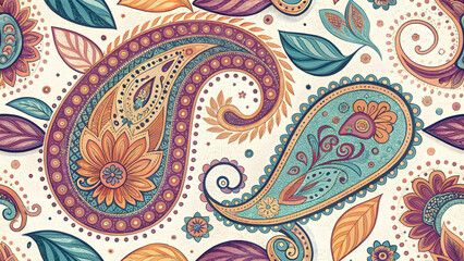 Fototapeta premium Vibrant paisley patterns with floral elements in rich colors and intricate designs