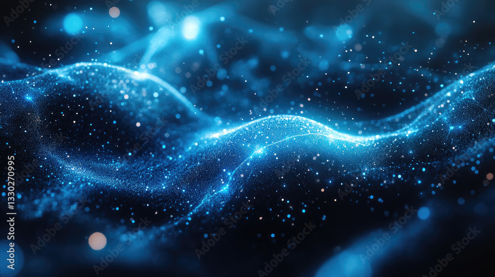 Poster abstract digital landscape composed of dynamic glowing particles,symbolizing big data,artificial int