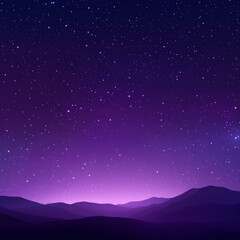 Beautiful starry sky over dark mountain range with purple twilight
