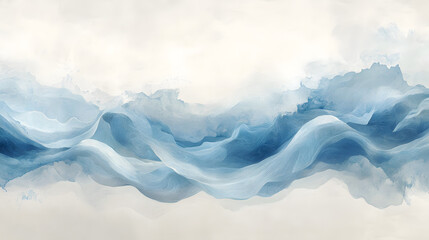 Serene Blue Abstract Landscape Watercolor-Style Wave Design