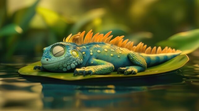 Adorable lizard resting on a leaf
