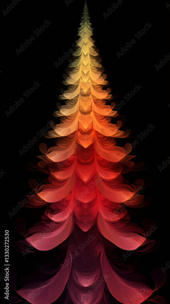 Poster warm colored christmas tree created with a fractal design, perfect for christmas projects