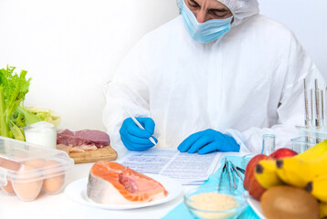 laboratory testing of different food products. Selective focus.