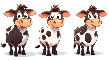 Obraz premium Three Cheerful Cartoon Cows: A Digital Illustration AI Generated