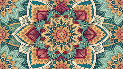 Intricate mandala art with vibrant colors and detailed patterns