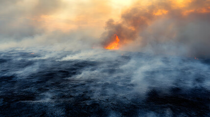 Wildfire landscape at sunset