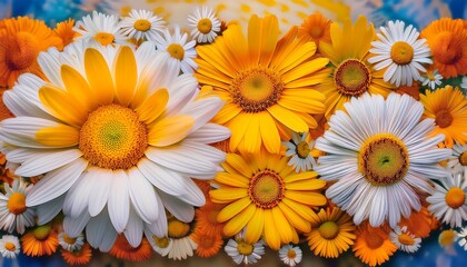 Obraz premium Beautiful Arrangement of Vibrant White and Yellow Daisy Flowers in Bloom. Ai Generated