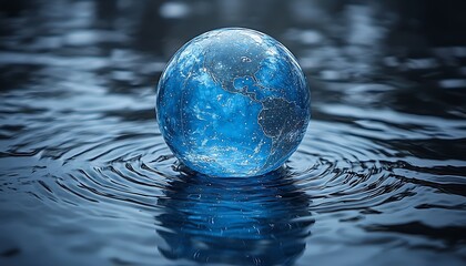 Earth sphere on rippling water