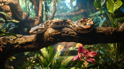 Naklejka premium Jungle Snake Resting on Branch