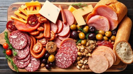 Image of assorted sausage products with the addition of decorative elements.